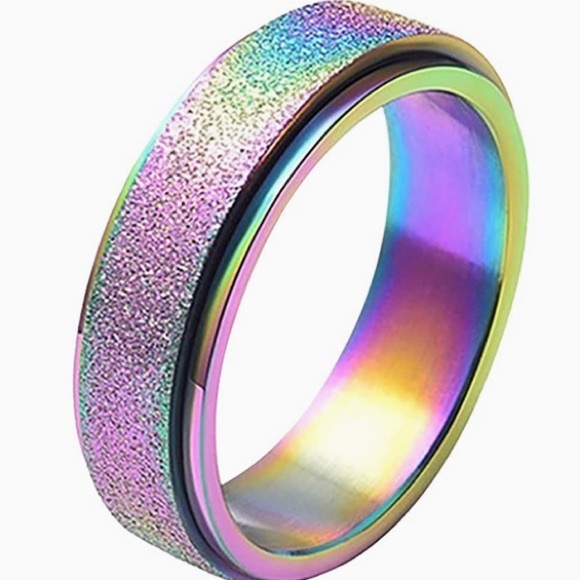 🦋3/30🦋 Fidget Spinner Ring in Rainbow glitter stainless steel - Picture 7 of 9